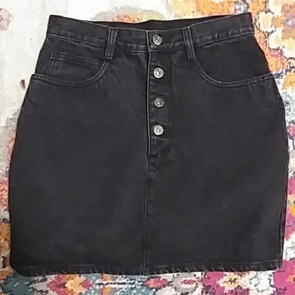 Vintage Black Denim Button-Up Skirt Rio
